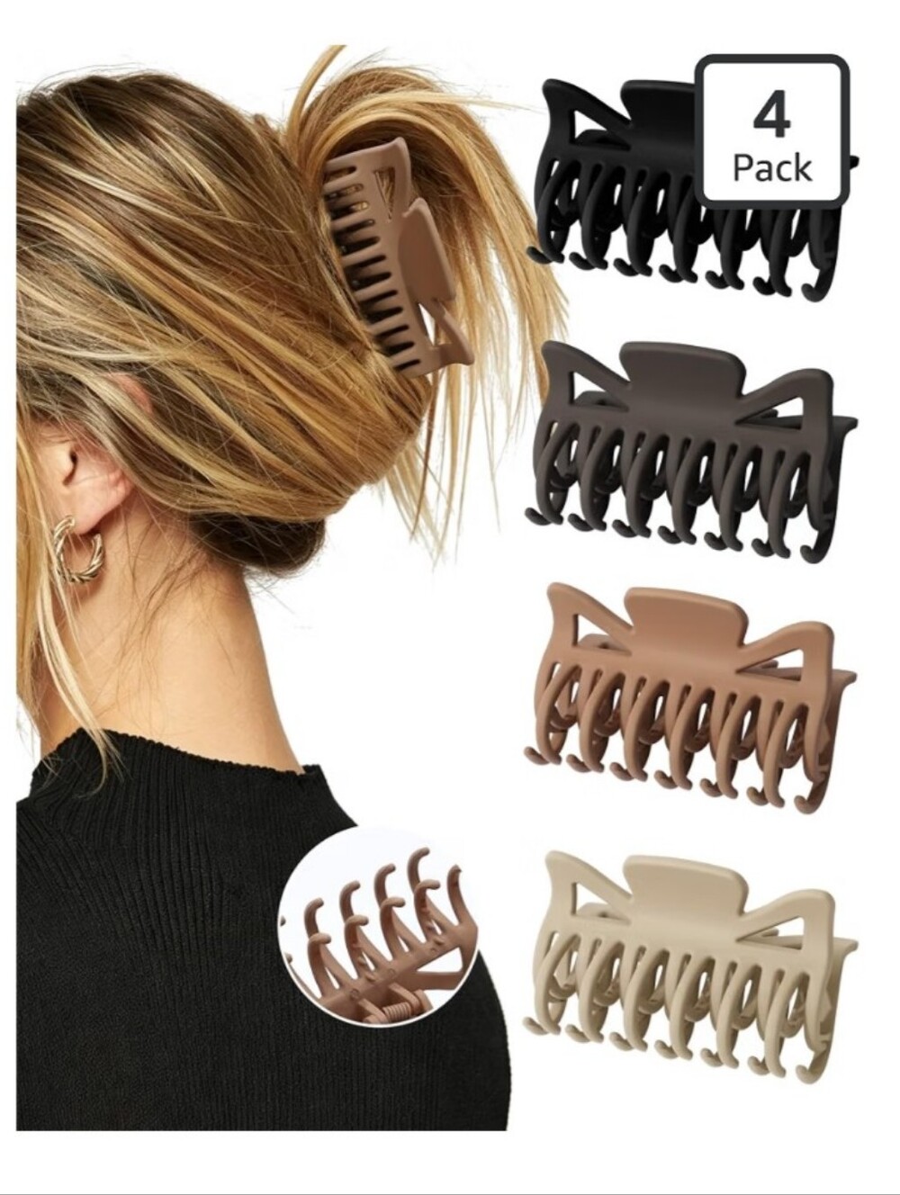 4 Pack Butterfly Double Row Claw Clips for Women Thin Hair Matte Neutrals